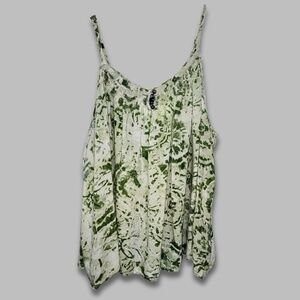 Millenium Halter Top Adjustable Spaghetti Straps Smocked Chest Green/White W 3X